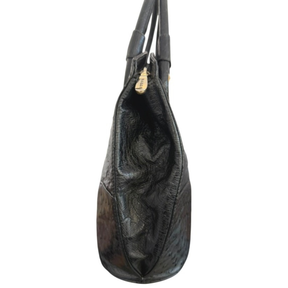 Vintage Bally Black Genuine Ostrich Leather Top Handle Bag Gold Hardware - Picture 7 of 16